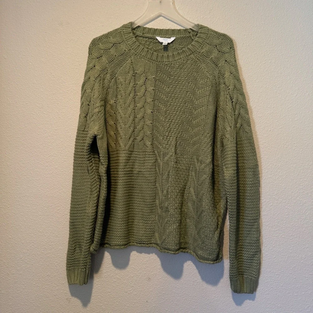 Time and Tru Womens Olive Green Mixed Cable Knit Patchwork Sweater XL‎ 16-18